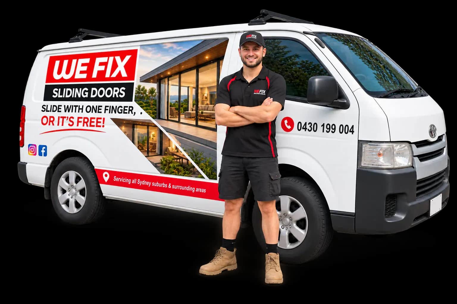 Our technician with the We Fix Sliding Doors Sydney van